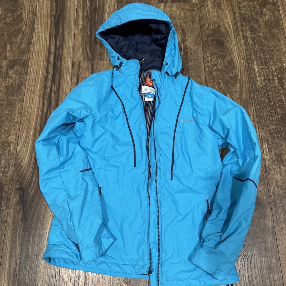 Columbia Jacket Womens Small Blue Full Zip Therma Coil Windbreaker Rain Coat‎